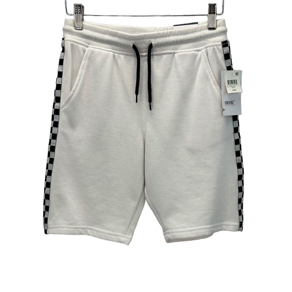 Univibe Boys Checkered Side Detail Sweat Shorts - White - size Large